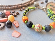 FOLK bransoletka rustykalny koralik fimo lawa wulkaniczna BlackberriesArts