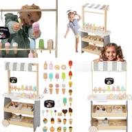 DREWNIANA LODZIARNIA NA KÓŁKACH WÓZEK Z LODAMI MAMABRUM PREZENT ICE CREAM