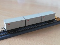 ~*~ TT 1:120..PLATFORMA Z 3 KONTENERAMI 20 FT. ..CZTERY OSIE..BTTB/TILLIG