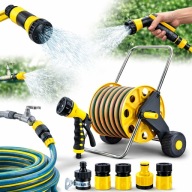 ZESTAW WĄŻ OGRODOWY DO PODLEWANIA 50M WÓZEK ZRASZACZ WODY ZWIJACZ PISTOLET