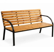 Ławka ogrodowa LAW02 metalowa drewniana z oparciem 122 cm | Wygoda i styl