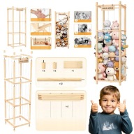 POJEMNIK NA ZABAWKI DUŻY REGAŁ DREWNIANY STOJĄCY PLUSZAKI KOSZ 136X40X40CM