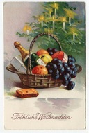 BOŻE NARODZENIE - CHOINKA, KOSZYK ŚWIĄTECZNYCH SMAKOŁYKÓW - c. 1930