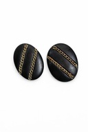 Czarne owalne klipsy vintage ze złotym akcentem retro glamour kolczyki