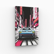 Obraz na Płótnie 40x70cm Auto Neon Miasto Cyberpunk Noc Samochód Design Hit