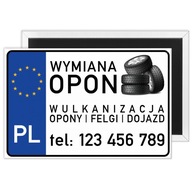 WIZYTÓWKA MAGNES TABLICA REJESTRACYJNA "WULKANIZACJA" tekst KONTAKT REKLAMA