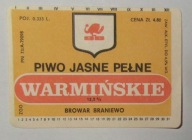 STARA ETYKIETA PIWO JASNE PEŁNE WARMIŃSKIE BROWAR BRANIEWO