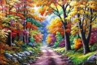 JESIENNA DROGA - PEJZAŻ - 90x60 - OBRAZ OLEJNY - T.KACHELSKI