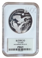 10 FRANC 2009 KONGO SĘP POSREBRZANA PROOF GCN PR69 L