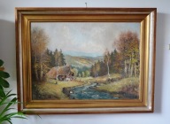 Obraz pejzaż olejny na płótnie stylowa rama