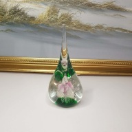 Szklany paperweight z kwiatem | Przycisk do papieru | Vintage