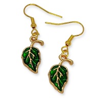 Kolczyki LISTKI Liście Złoto Zielone Żywiczne PREZENT Złote Stalowe