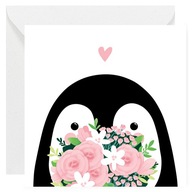 Uniwersalna Kartka okolicznościowa – Ślub, Walentynki – Pingwin – 14×14 cm