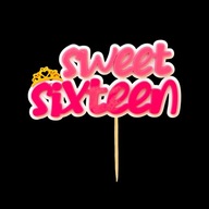 Topper / dekoracja na tort SWEET SIXTEEN na 16 urodziny RÓŻOWY