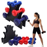 ZESTAW HANTLI DO ĆWICZEŃ CIĘŻARKI FITNESS 6szt 12kg STOJAK DOMOWE ĆWICZENIA
