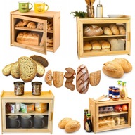 CHLEBAK POJEMNIK BAMBUSOWY NA PIECZYWO BUŁKI DUŻY DWUPOZIOMOWY SZAFKA DESKA