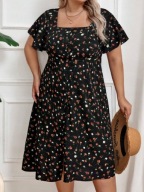 Hit !_NOWA elegancka WYSZCZUPLAJĄCA czarna sukienka w kwiaty_WYGODNA r.48