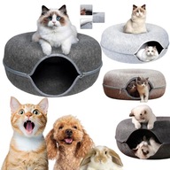 LEGOWISKO DLA KOTA SZARE DWUCZESCIOWE OKRAGLE 2W1 TUNEL DOMEK MIEKKIE MALE