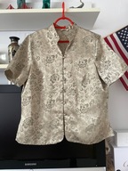 1 Marks Spencer bluzka styl orientalny połysk kwiaty odcień złota i srebra