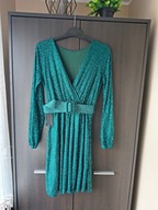 Ciemnozielona turkusowa cekinowa sukienka rozmiar L stan bdb