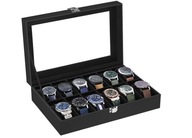 PUDEŁKO NA ZEGARKI SZKATUŁKA ELEGANCKA ORGANIZER ETUI NA 12 ZEGARKÓW,CZARNE