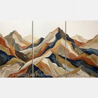 tryptyk 3 obraz na płótnie 170x100 olejny góry abstrakcja do salonu fale