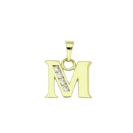 86715 Zawieszka stal chirurgiczna 316L pozłacana 14k literka M z cyrkoniami