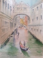 Akwarela Obraz Pejzaż Wenecja Most Westchnień