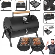 DUŻY PRZENOŚNY OGRODOWY GRILL WĘGLOWY BECZKA Z POKRYWĄ 2x RUSZT + TERMOMETR