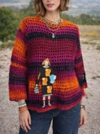 Ręcznie robiony sweter szydełkowy artystyczny boho – unikat handmade