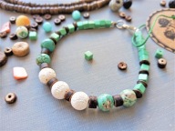 ETNO bransoletka niebieski miętowy turkus biała lawa drewno BlackberriesArt