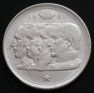 Belgia 100 franków 1951 - czterej królowie - dynastia - srebro