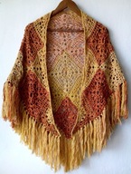 Chusta nowa patchworkowa szydełkowa z frędzlami uniwersalna