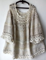 Sweter tunika nowa szydełkowa częściowo ażurowa Rozmiar 50 / 54