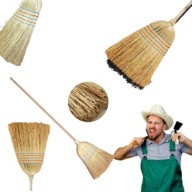 MIOTŁA ULICÓWKA DO ZAMIATANIA PODWÓRKA Z NATURALNEGO WŁOSIA DREWNIANY KIJ