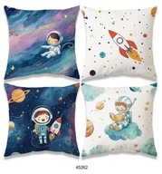 Poszewki na poduszki 4szt 45x45cm dziecięce kosmos rakieta planety 45262