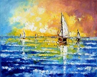 Bogusław Potera obraz olejny płótno NA JEZIORACH