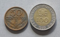 PORTUGALIA 50 CENTAVO 1970, 100 ESKUDO 1989 ZESTAW 2 SZT.