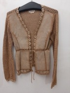 MALBORO CLASSICS SWETER S\M CARDIGAN SWETR BOHO HIPPIE SKÓRA NAT AŻUR