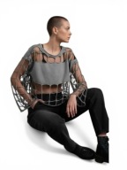 TW3 TOP BLUZKA krotka design TW-3 M L XL siatka mgiełka woal tiul szara