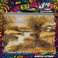 Pejzaż z rzeką – obraz olejny na płótnie w ramie | Aukcja WOŚP