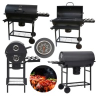 GRILL WĘGLOWY OGRODOWY DUŻY KÓŁKA POKRYWA PÓŁKA POPIELNIK TERMOMETR