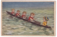 Dzieci obsada łodzi wioślarstwo ok.1930r. sygnowana Castelli