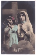 Dziewczynka dzieci mama modlitwa wiara krzyż ok.1910r. Kolorowana 486F