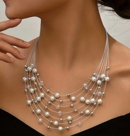 NASZYJNIK KOLIA KORALE KORALIKI KOLOROWE NA ŻYŁCE ASYMETRYCZNY BIEL