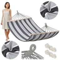 HAMAK DWUOSOBOWY DUŻY OGRODOWY XXL 290x150cm Z DREWNIANYM PAŁĄKIEM + LINY
