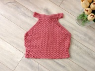 NOWY TOP SZYDEŁKOWY KRÓTKI BLUZKA NA SZYDEŁKU CROP HALTER WIĄZANY 34 XS