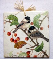 Robótkownia Kafelek obrazek 15x15 Ptak ptaki Dwie sikorki czereśnie z le.