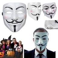 MASKA NA TWARZ PRZEBRANIE NA HALLOWEEN ANONYMUS BIALA KOSTIUM SOLIDNA V