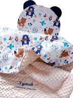 KOCYK DO ŁÓŻECZKA 75x100cm minky HAFT imię METRYCZKA + poduszka WYPRAWKA